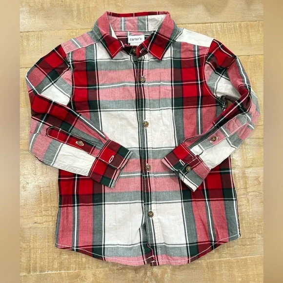 Carter's | Shirts & Tops | Carters Boys Toddler Button Down Collar Christmas  Plaid Red Green Dress Shirt | Poshmark